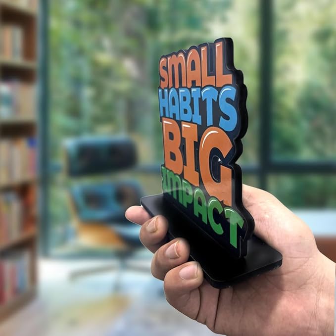 Art Vibes Wooden Idols and Figurine Small Habits Big Impact Positive Quotes Table Decor for Office Desk Showpiece
