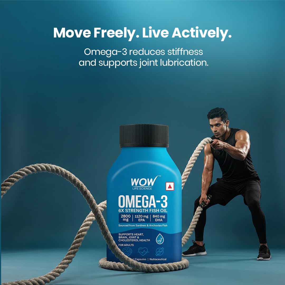 WOW Life Science Omegaâ€‘3 6X Strength Fish Oil Softgel Capsules | 2800 mg Fish Oil with 1120 mg EPA & 840 mg DHA | Supports Heart, Brain & Joint Health | Sourced from Sardines & Anchovies | 30 Softgel Capsules