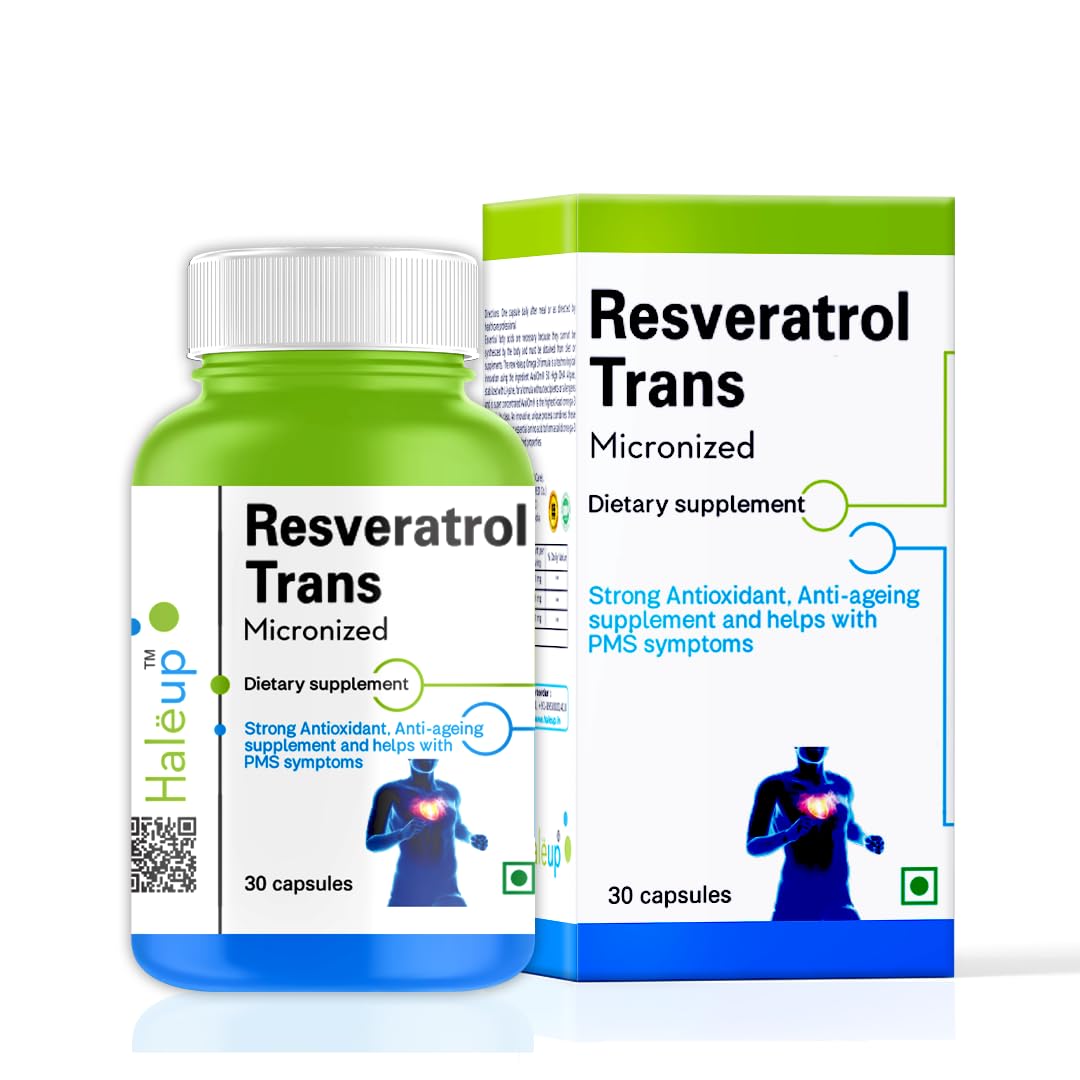 Haleup Resveratrol 99.9% Capsules 500 mg (Lab Certified) Trans Micronized Japanese Knotweed| Promotes Anti-Aging & Brain Health, Glowing Skin, Antioxidant, Max Absorption - 30 Veg Capsules