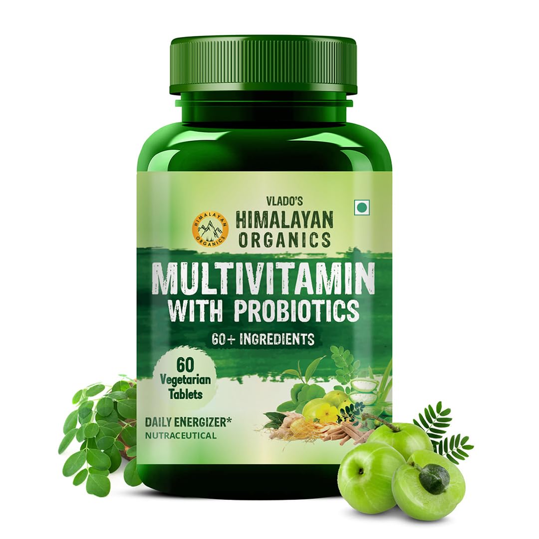 Vladoâ€™s Himalayan Organics Multivitamin Tablets for Men & women With Probiotics - 60+ Ingredients multi Vitamins Supplement For Men And Women | VItamin B1,B2,B3,B5,B6B9,B12,C,E,A,K2,D Magneisum with 5B CFU Probiotic Blends 60 Veg Tablets