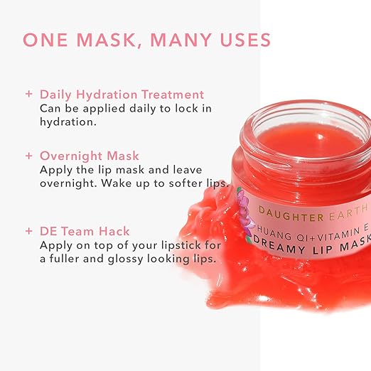 Daughter Earth Dreamy Lip Mask | Lip Balm With Vitamin E and Huang Qi | Pink Glossy Finish | Smoothens Nourishes & Moisturize - 15 Gms