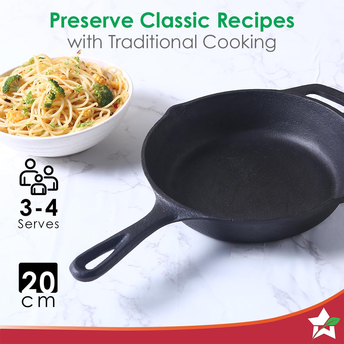 Wonderchef Forza Cast-iron 20 Cm Fry Pan | Pre-seasoned Cookware | Induction Friendly