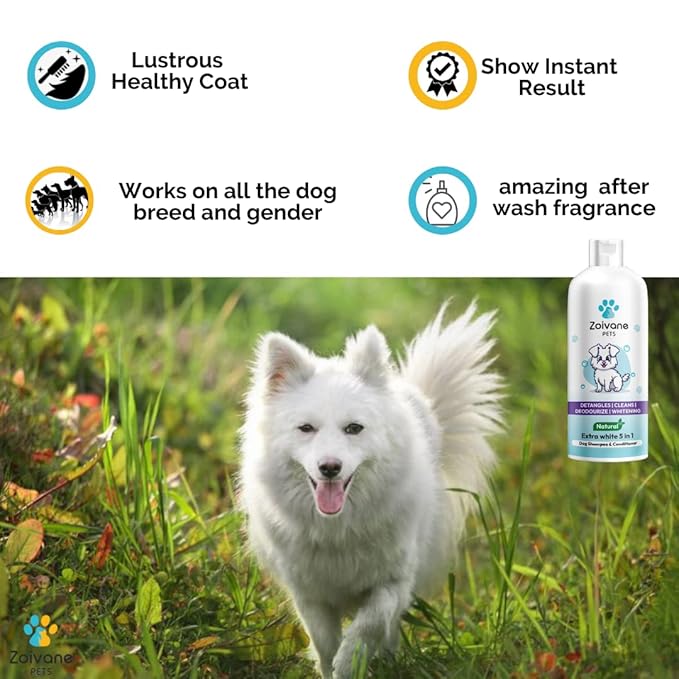 Zoivane Dog Shampoo - 300 Ml | Extra White 5 in 1 Dog Shampoo & Conditioner for Whitening, Glowing | Pack of 1