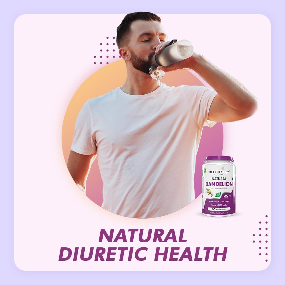 HealthyHey Nutrition Dandelion Root Extract - Natural - 10:1 Ratio - Natural Diuretic & Support Digestion, 60 Vegetable Capsules