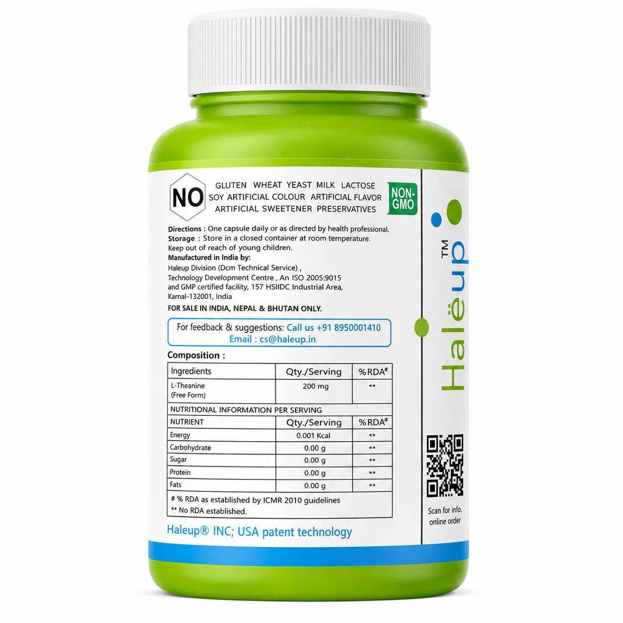 Haleup L-Theanine 200 mg | High Bioavailability Formula | Promotes Calm, Focus & Relaxation | Haleup USA, 60 capsules (60 count X 1)