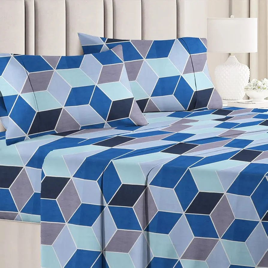 HomeKart 144 TC Prime Double Bedsheets with 2 Pillow Covers Soft Brushed Microfiber Long Lasting 3 Pcs Set Blue & Grey