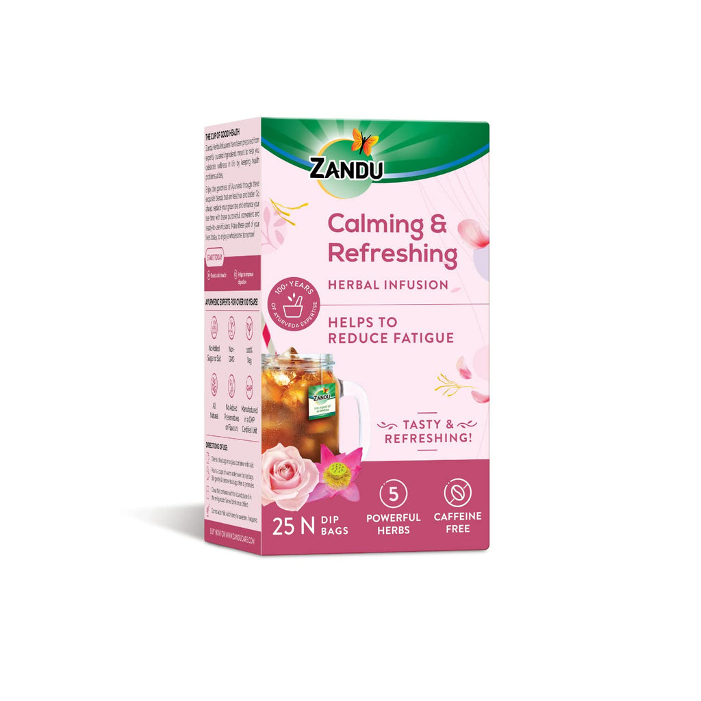 Zandu Calming & Refreshing Herbal Infusion: 1st Ayurvedic Iced Herbal Tea With Taste & Health Benefits | Reduces Fatigue, Improves Skin Health & Promotes Digestion (25 Tea bags)