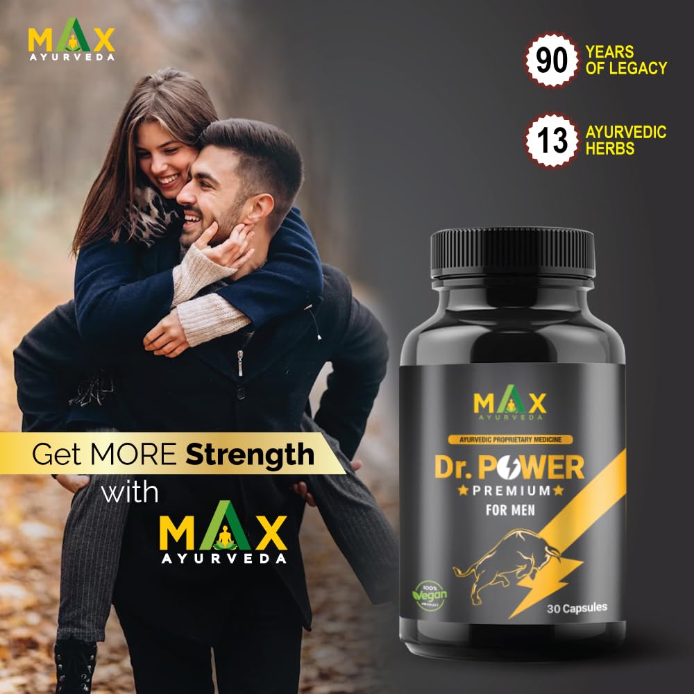 Max Ayurveda Dr Power Premium Capsules and Massage Oil For Men (30 Capsules + 20ml Oil Bottle) Combo Pack