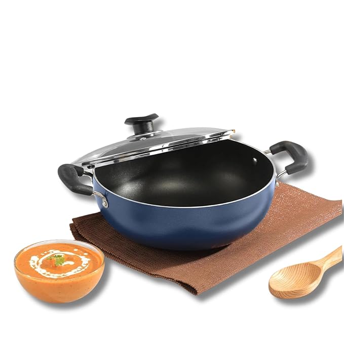 Vinod Zest Aluminium Non Stick Deep Kadhai with Glass Lid - 4.1 Litre, 26cm | 3 Layer Ceramic Coating | 3 mm Thick