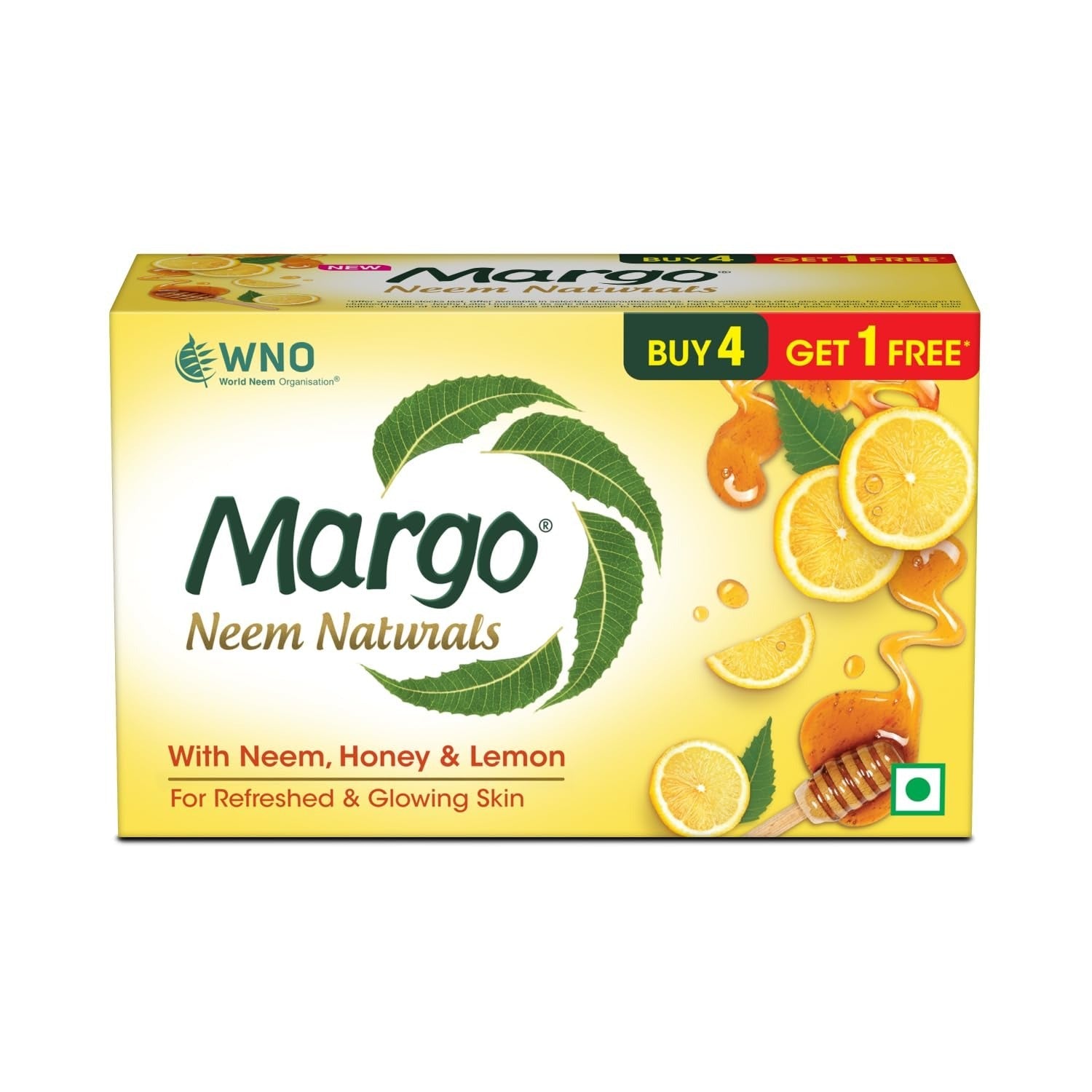 Margo Neem Naturals Soap with Goodness of Neem Honey Lemons - 100 gms (Pack of 5)