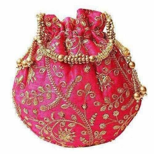 Ethnic Clutch Silk Potli Batwa Pouch Bag with Metal Bead work Gift