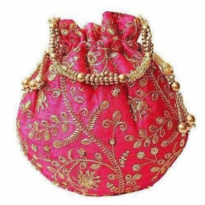 Ethnic Clutch Silk Potli Batwa Pouch Bag with Metal Bead work Gift
