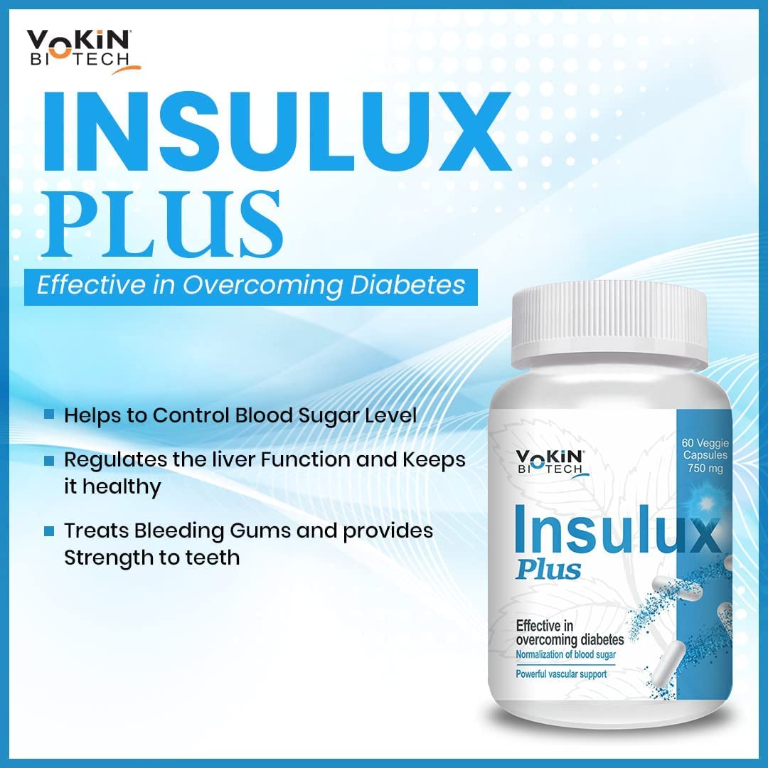 Vokin Biotech Herbal Insulux Plus For Endocrine Health and Sugar Control Berberine 200 mg and Milk Thistle 200 mg Manages Blood Sugar Levels I For Both Men & Women (60 Capsules)