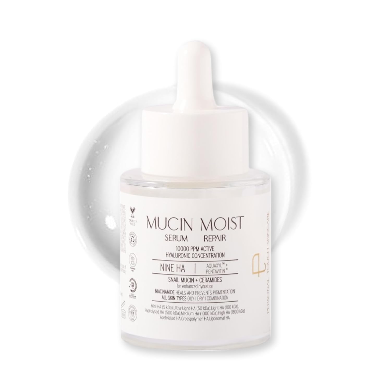 Personal Touch Mucin Moist Serum Cruelty Free - Worldâ€™s 1st Snail Mucin With 9 Types of Hyaluronic Acid, Ceramides, Niacinamide | Korean Skincare | Dryness, Fine Lines, Skin Barrier Repair | 30ml