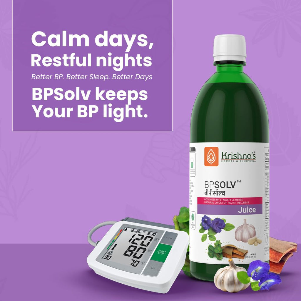 Krishna's BPSOLV Juice with 8 Herbs â€“ Natural Support for Blood Pressure | Herbal Formula for Heart Health, Circulation & Overall Wellness - 1000 ml
