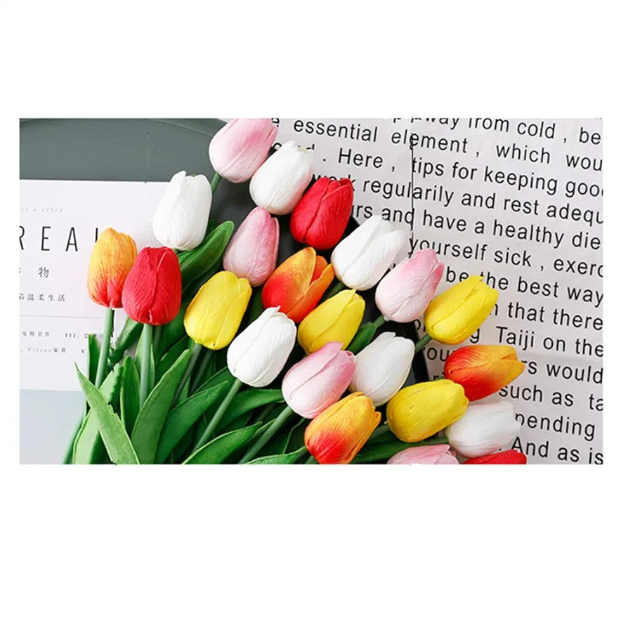 PU Real Touch Tulips Artificial Flowers 10 Pcs Flowers Arrangement Bouquet Orange