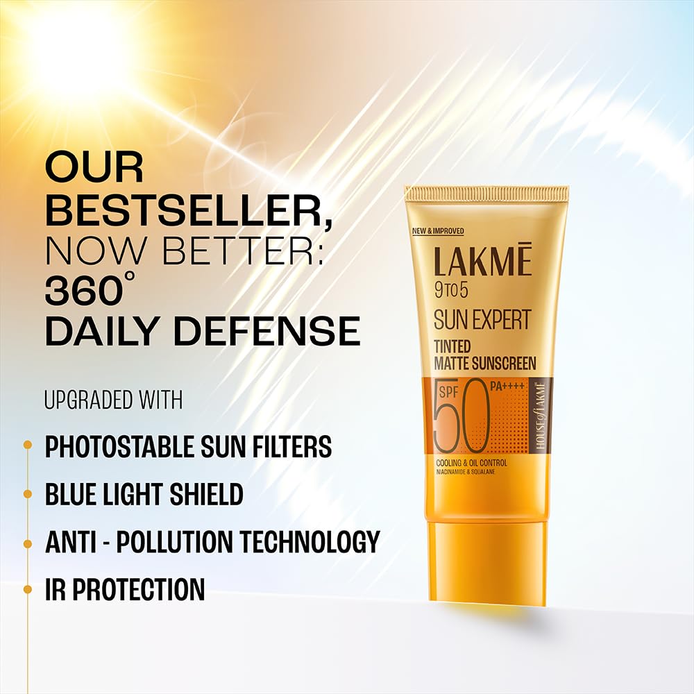 Lakme Sun Expert Tinted Sunscreen SPF 50 PA +++ | Broad spectrum UVA/B protection | Blue light protection | No White Cast | for all dry, oily, normal skin| Matte Finish | 50 ml