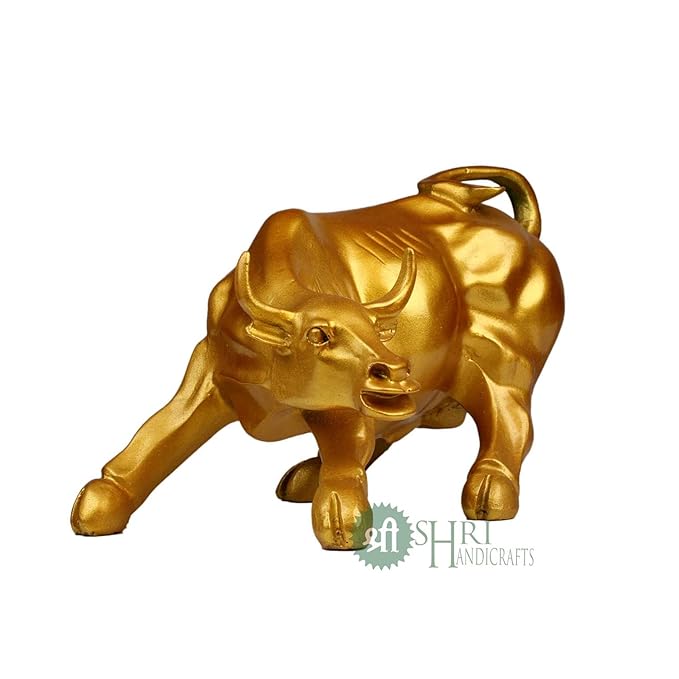 Indicast Resin 10" Inch Geometric Statue Golden Bull Action Sculpture Ornament Abstract Animal Figurines Room Desk Decor | Gold