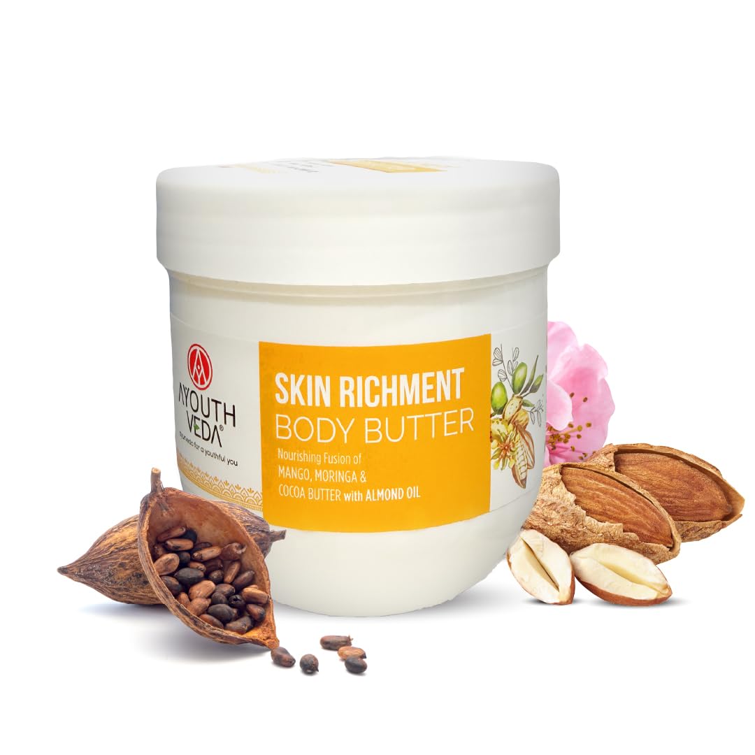 Ayouthveda Skin Richment Body Butter |Rich Blend of Cocoa Moringa & Mango Butter With Almond Oil |All Day Non Sticky Moisturizer for Daily Use For Both Men & Women(Pack of 1-200g)