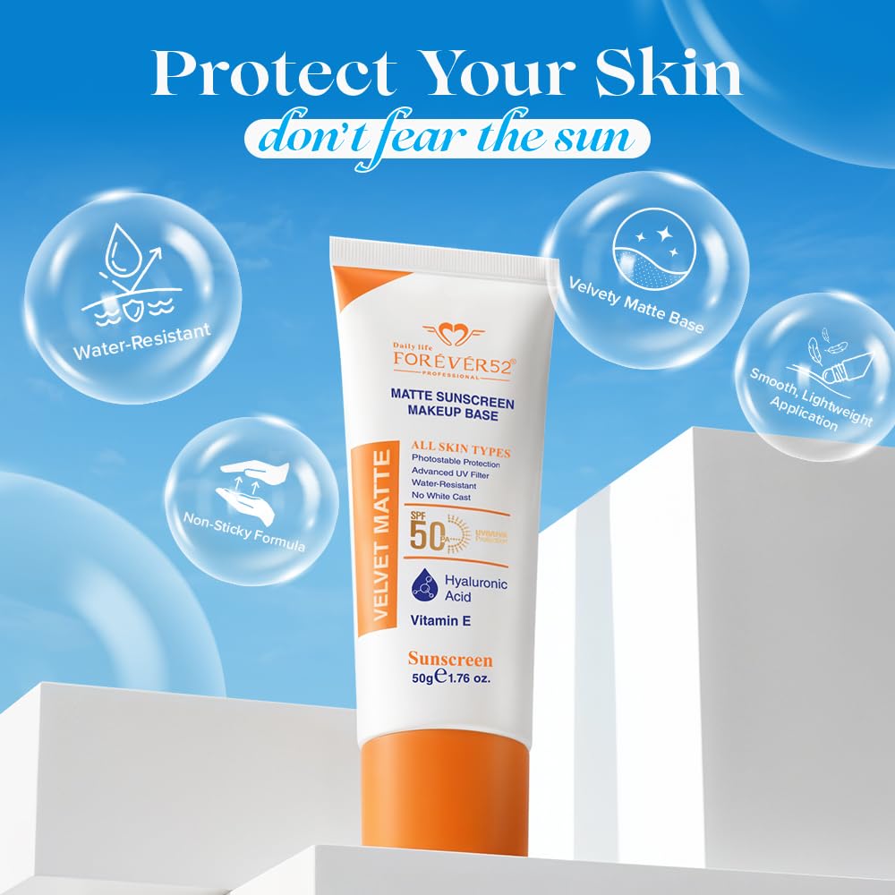 Daily Life Forever52 Velvet Matte Sunscreen SPF 50+ PA++++ | Lightweight Makeup Base | No White Cast | Hyaluronic Acid & Vitamin E | Matte Finish - 50g