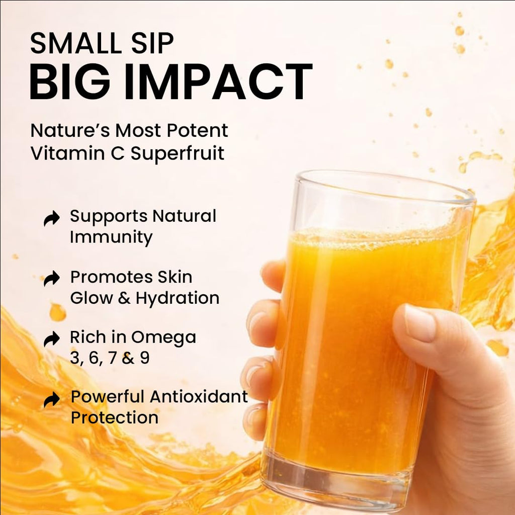Growfitz Himalayan Sea Buckthorn Pulp Concentrate 500 ML | Cold-Pressed | Makes 80 Glass, Natural Vitamin C, Omega 3 6 7 9, Antioxidants | Immunity, Skin Glow & Gut Health Support | Seabuckthorn Juice
