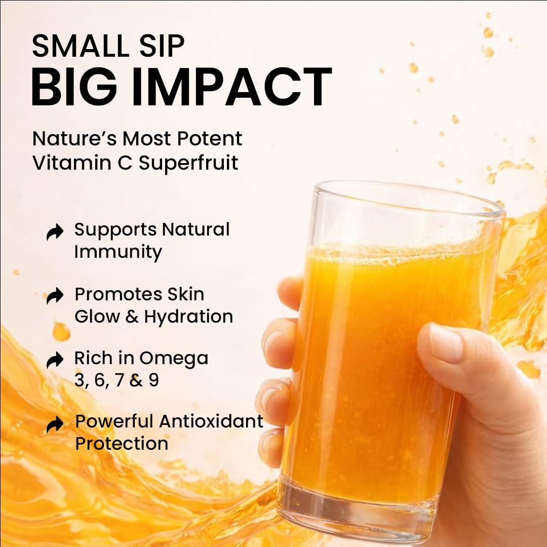 Growfitz Himalayan Sea Buckthorn Pulp Concentrate 1L | Cold-Pressed | Makes 160 Glasses, Natural Vitamin C, Omega 3 6 7 9, Antioxidants | Immunity, Skin Glow & Gut Health Support | Seabuckthorn Juice