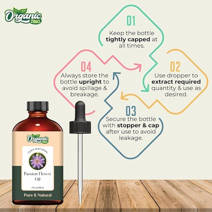 Organic Zing Passion Flower (Passiflora) Oil | Essential Oil for Aroma, Diffusers, Skincare & Massage - 118 Ml
