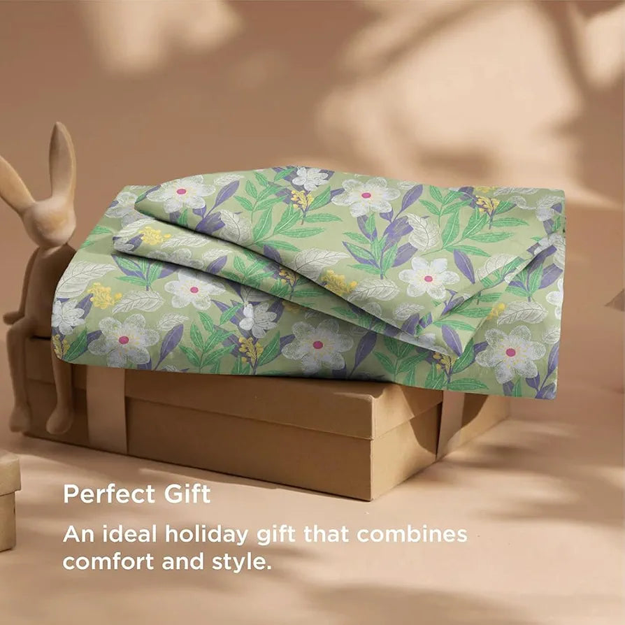 HomeKart Floral 180 Tc Ultra Super Soft Cotton Feel Microfiber Double Bedsheet with Two Pillow Covers for Your Bedroom Green