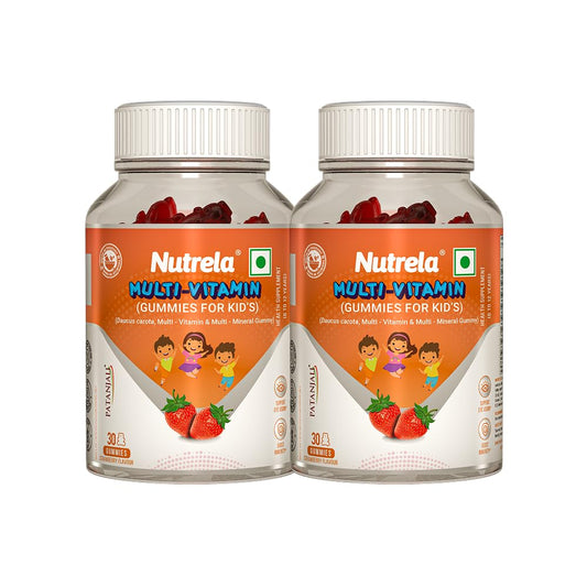 Nutrela Kids Multivitamin Gummies | Strawberry Flavour | Supports Immunity, Bone Health & Energy | 30 Gummies Pack of 2 | For Age 5+ | No Gelatin, No Artificial Colors.