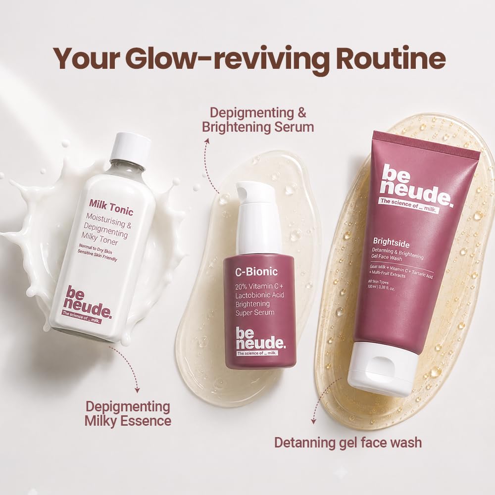 Be Neude C-Bionic 20% Vitamin C Serum 30ml with Lactobionic Acid for Face Brightening & 24hrs Hydration with Vitamin E Red Algae Gel Kakadu Plum Glutathione for All Skin Types & Sensitive Skin Friendly