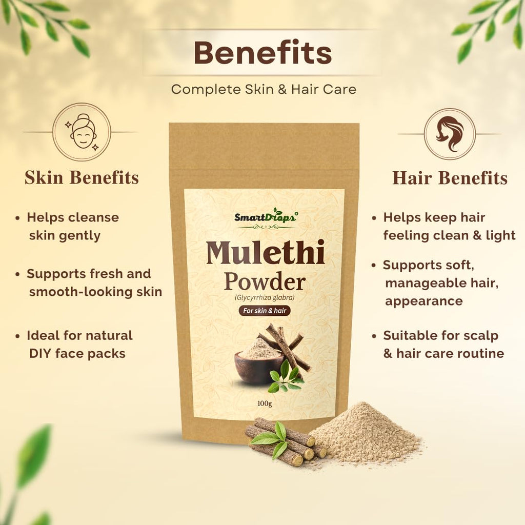 Smartdrops Mulethi Root Powder for Hair and Skin DIY Face Pack Hair Pack Mixing Ingredient for Scalp and Skincare Routine | 100g (Pack-1)