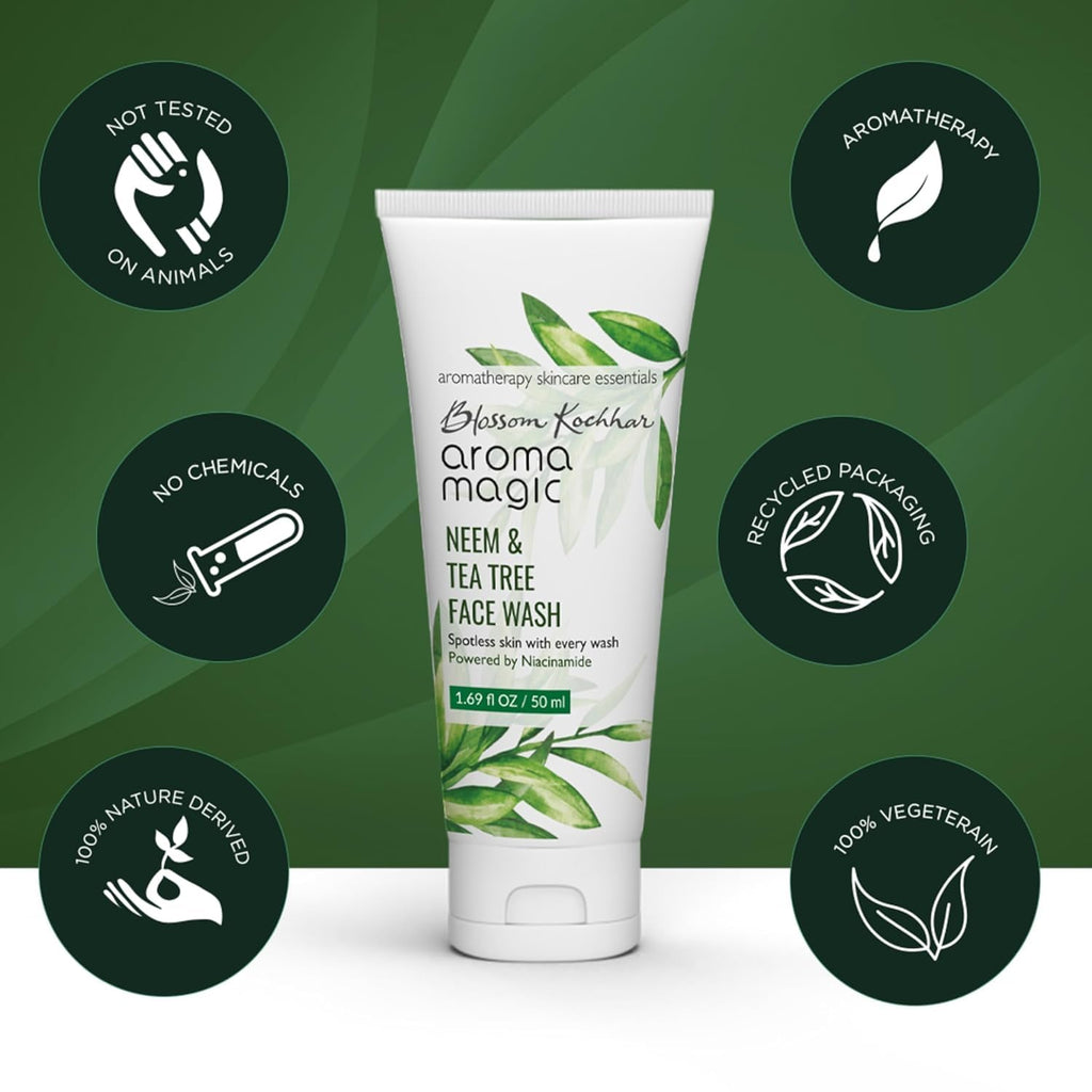 Aroma Magic Neem & Tea Tree Face Wash with 5% Niacinamide â€“ Cleanser with Anti-Acne & Antibacterial Formula with Neem & Tea Tree Oil for Oily, Pimple-Prone Skin, 100ml