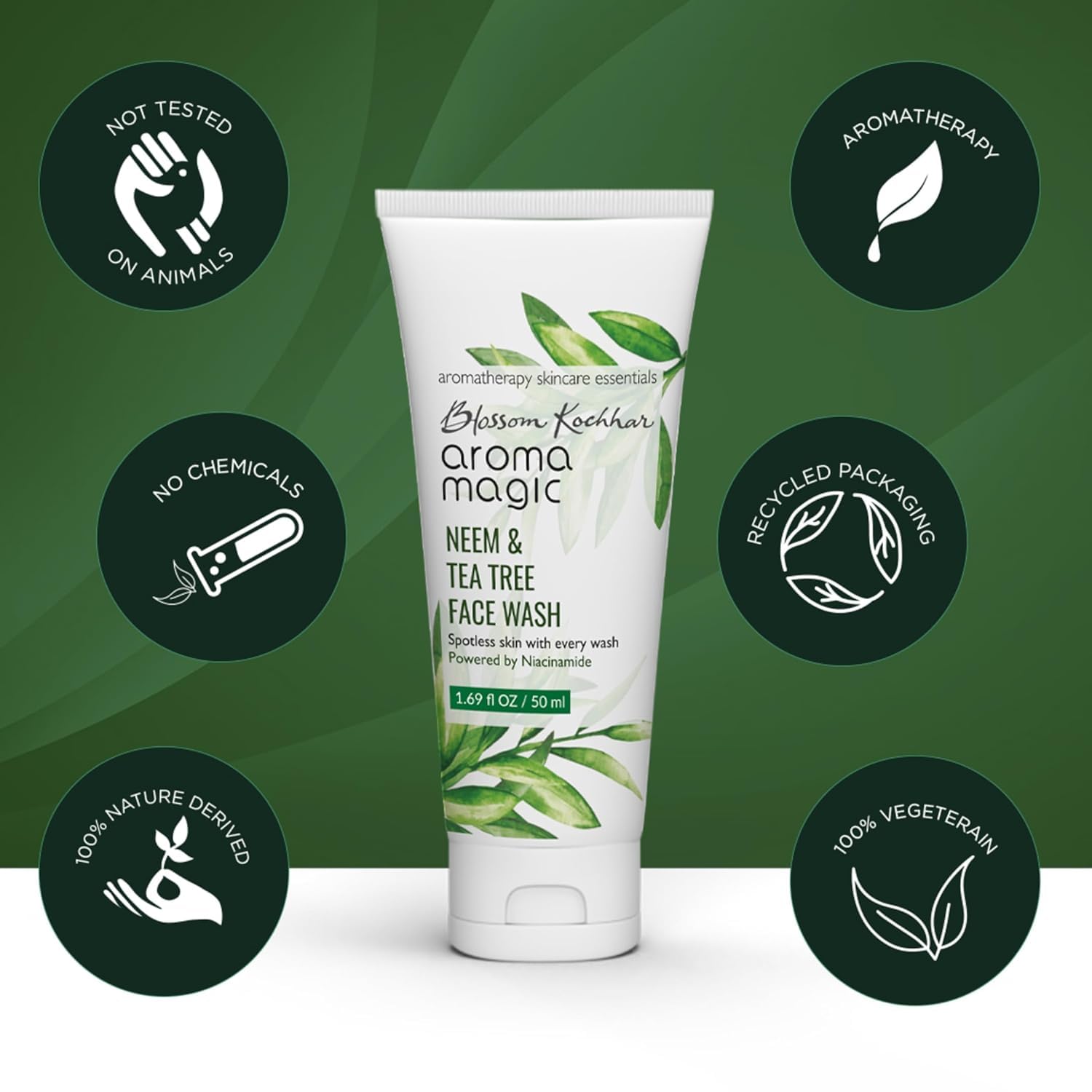 Aroma Magic Neem & Tea Tree Face Wash with 5% Niacinamide â€“ Cleanser with Anti-Acne & Antibacterial Formula with Neem & Tea Tree Oil for Oily, Pimple-Prone Skin, 100ml
