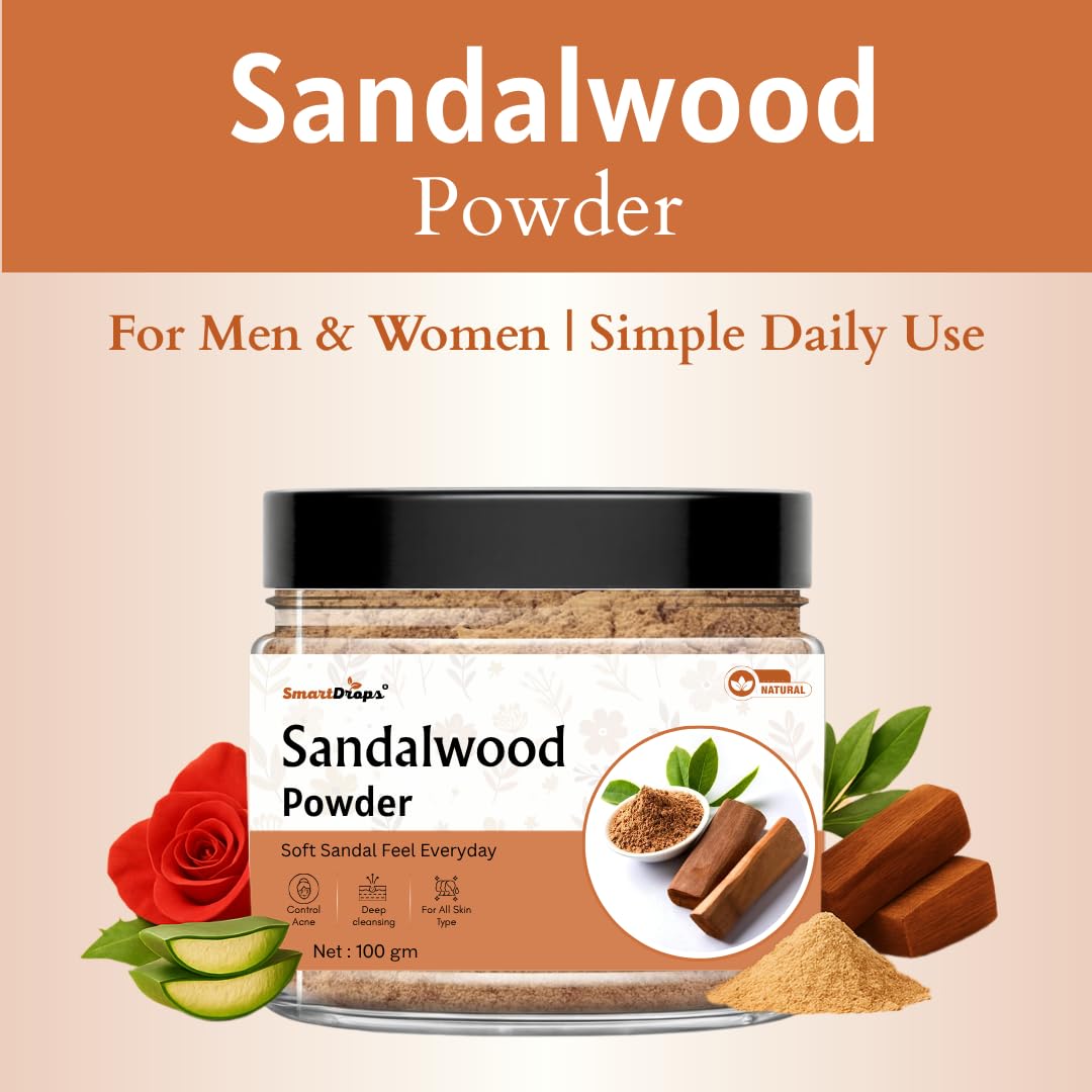 Smartdrops Sandalwood Powder for Face Pack | Sandal wood Powder | sandal Wooden powder | Chandan Powder For Tan Removal | Red sandalwood powder for Face | Sandalwood Powder for Puja - 100g (Pack 1)