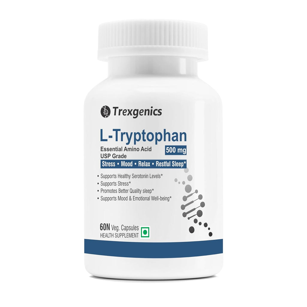 Trexgenics L-TRYPTOPHAN 500mg Essential amino acid, Stress, Mood, Relax, Restful Sleep Support (60 Vcaps) (1)
