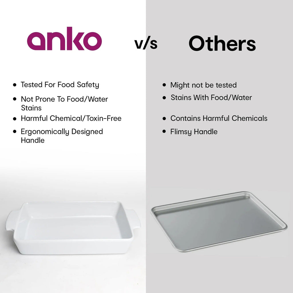 Anko White Rectangular Stoneware Baking Tray Oven Dishwasher Microwave Safe 6.7x43x24.5cm