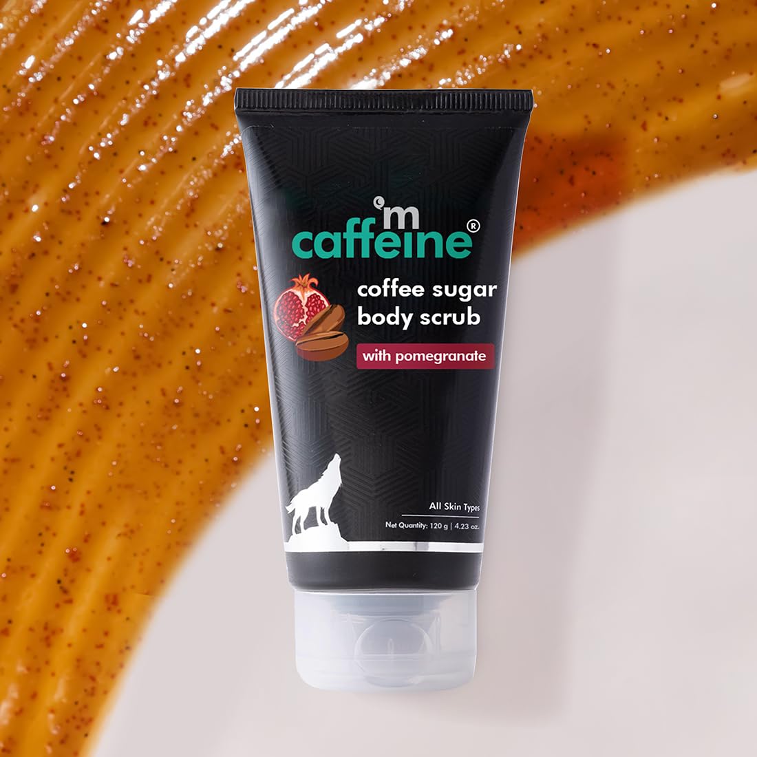 mCaffeine Sugar Body Scrub with Coffee & Pomegranate for Exfoliation & Tan Removal | 84% Removal of Dead Skin | Travel Friendly Product for All Skin Types & Gender | 120ml