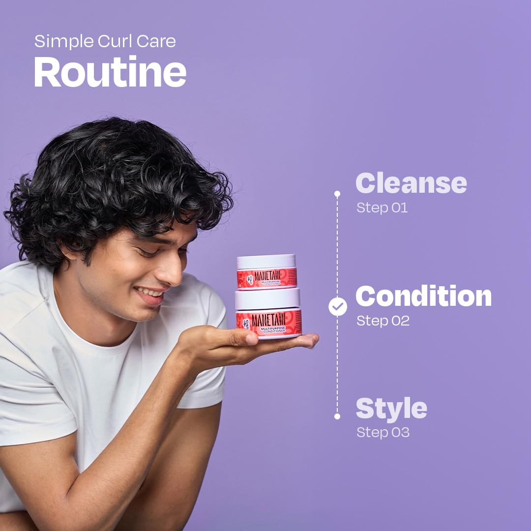 MANETAIN Multipurpose Conditioner 50gm for Curly & Wavy Hair | Hydrating Protein–Moisture Balanced Formula for Frizz Control & Softness | CG-Friendly, Silicone-Free | Suitable for Women & Men