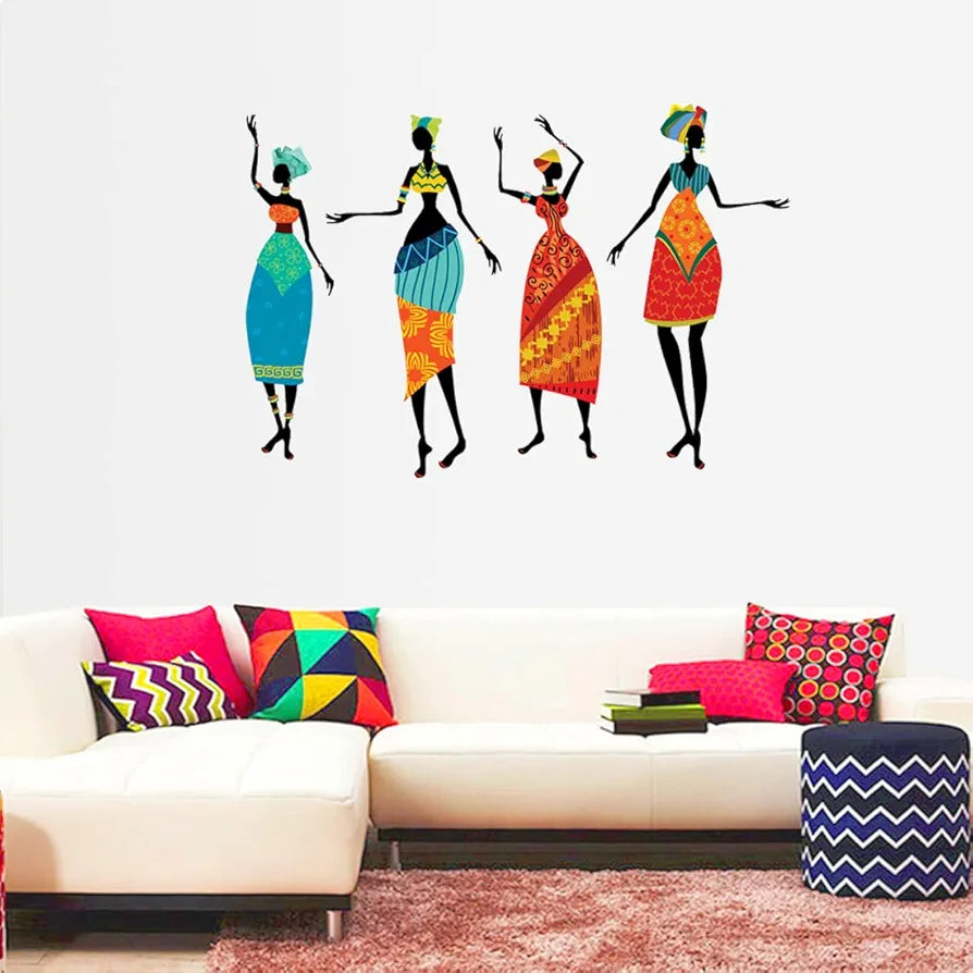 Rangoli Vinyl New Modern Art Four Tribal Ladies Large Wall Stickers Size-50Cm*70Cm-Self-Adhesive