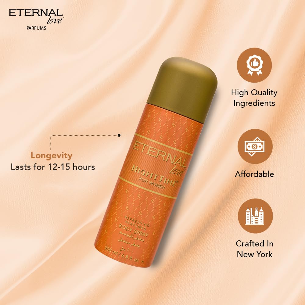 Eternal Love Nighttime - Body Spray for Women | Delicate Floral & Seductive Musk Notes | Fresh, Elegant & Magnetic Scent | Aldehydes, Jasmine & Balsam | Long-Lasting Perfume | Gift for Her | 200 ml