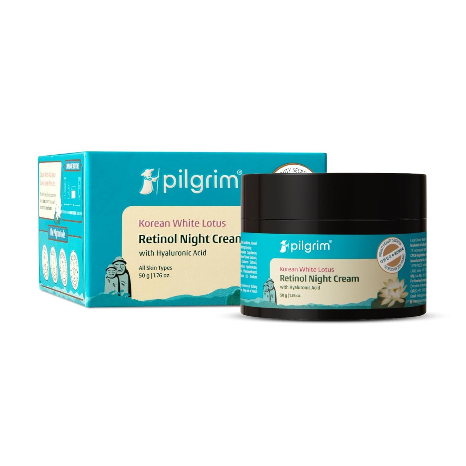 Pilgrim Korean Retinol Anti Aging Night Cream with Hyaluronic Acid & Vitamin C |Discover young, wrinkle-free & radiant skin| Anti aging cream for oily & dry skin| For Men & Women|Korean Skin Care|50gm