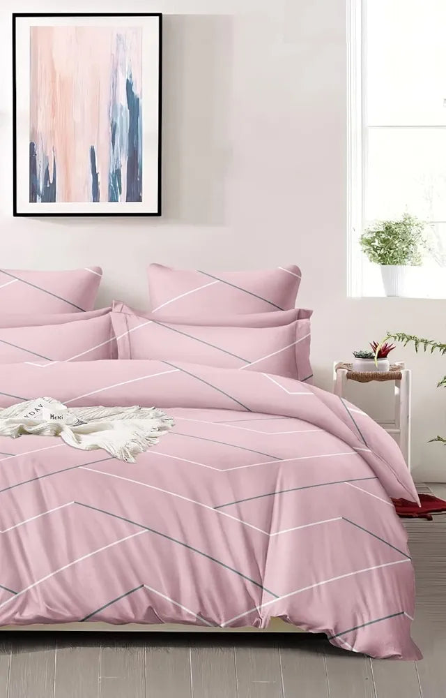 The Home Style 400 TC Supersoft 100% Cotton Printed Flat King Size Double Bed Bedsheet with 2 Pillow Cover Ballet Pink