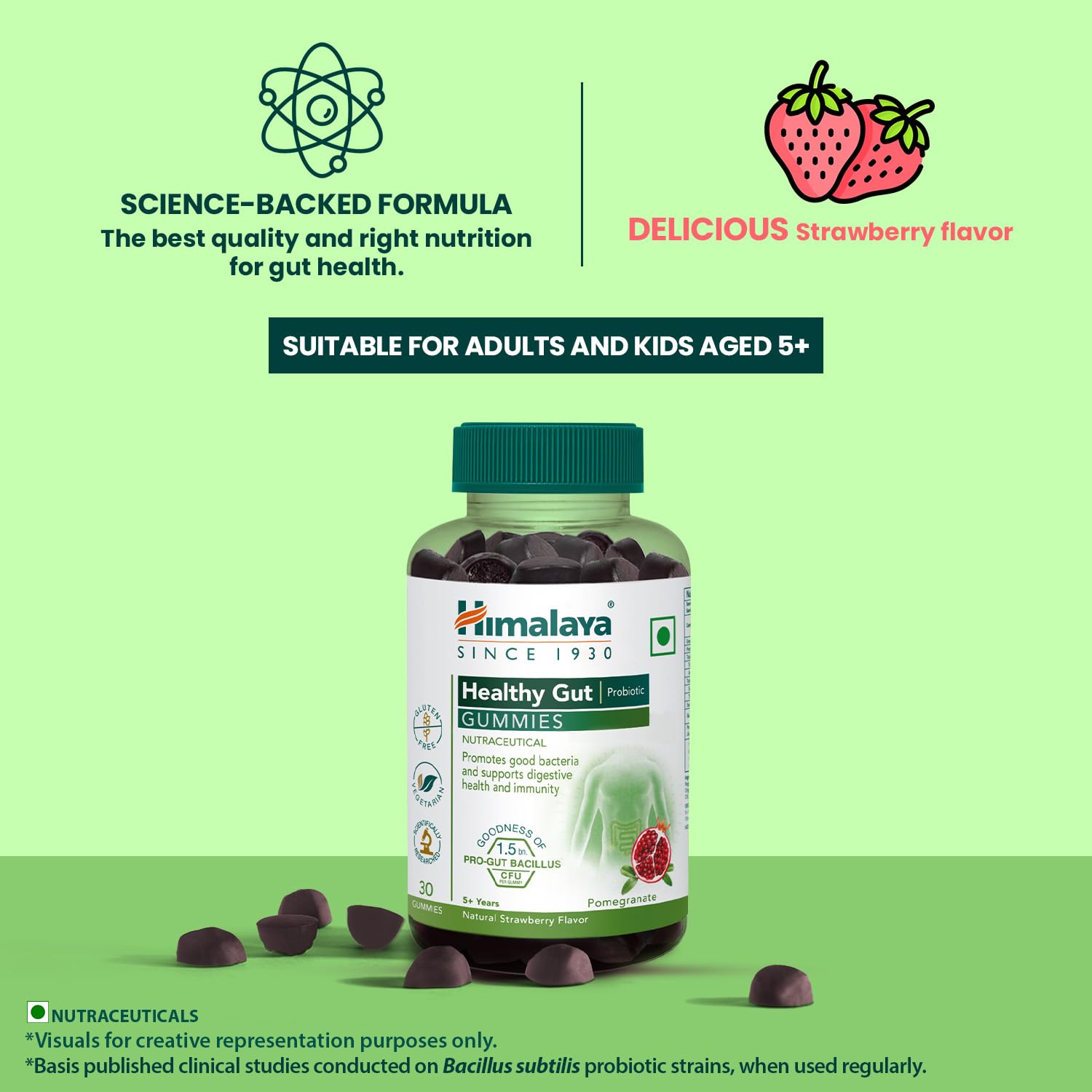 Himalaya Healthy Gut Probiotic Gummies | Pack of 30s | Nutraceutical | Promotes Good Bacteria in the Gut | Supports Digestive Health and Immunity | Natural Strawberry Flavor