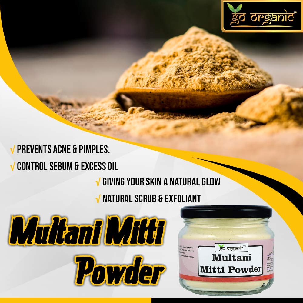 Go Organic Mulatani mitti powder for face and body detox - 150 Gm, Glass Jar