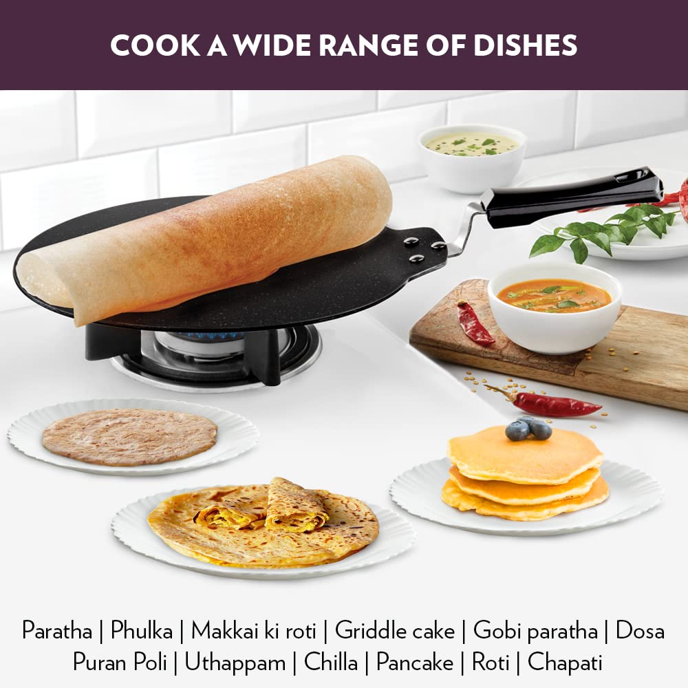 Borosil Granito Non-stick Dosa Tawa | Induction Friendly | Granite Finish | Pfoa-free | 31 Cm Diameter | Black