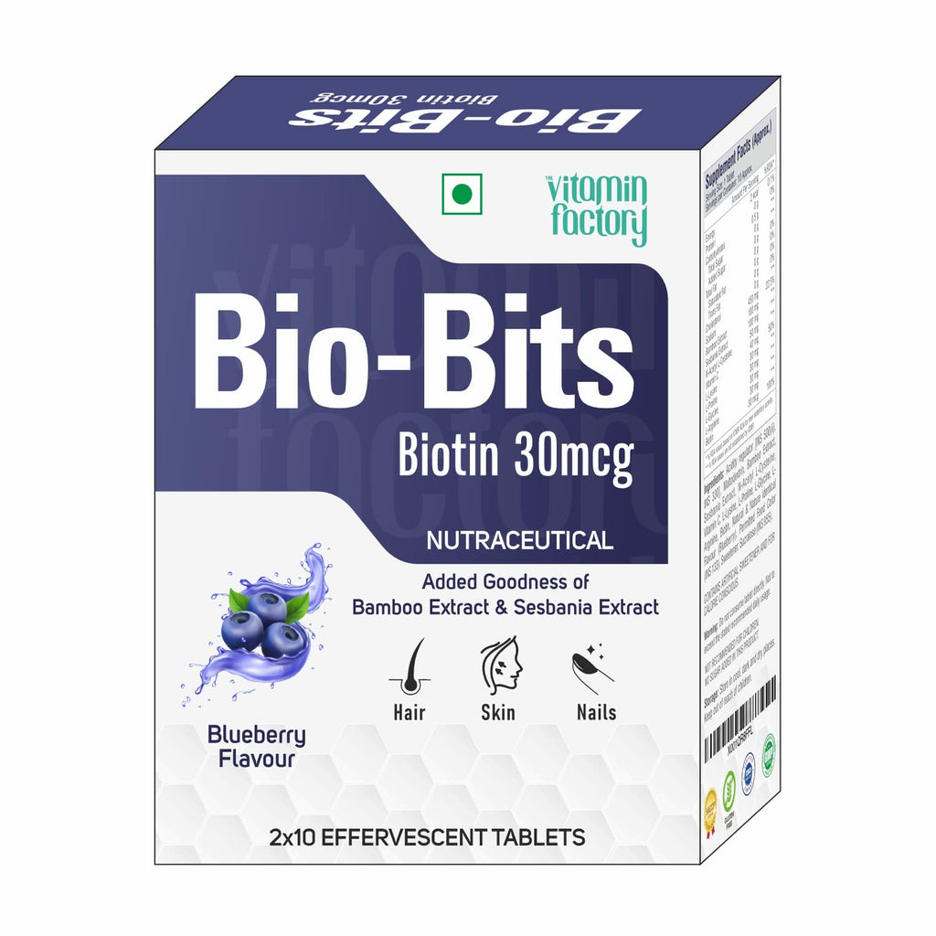 The Vitamin Factory Biotin Effervescent Tablets - Blueberry Flavor - 20 Tablets - Hair Growth, Fall & Health - Bamboo, Sesbania, Vit C, N-Acetyl L-Cysteine