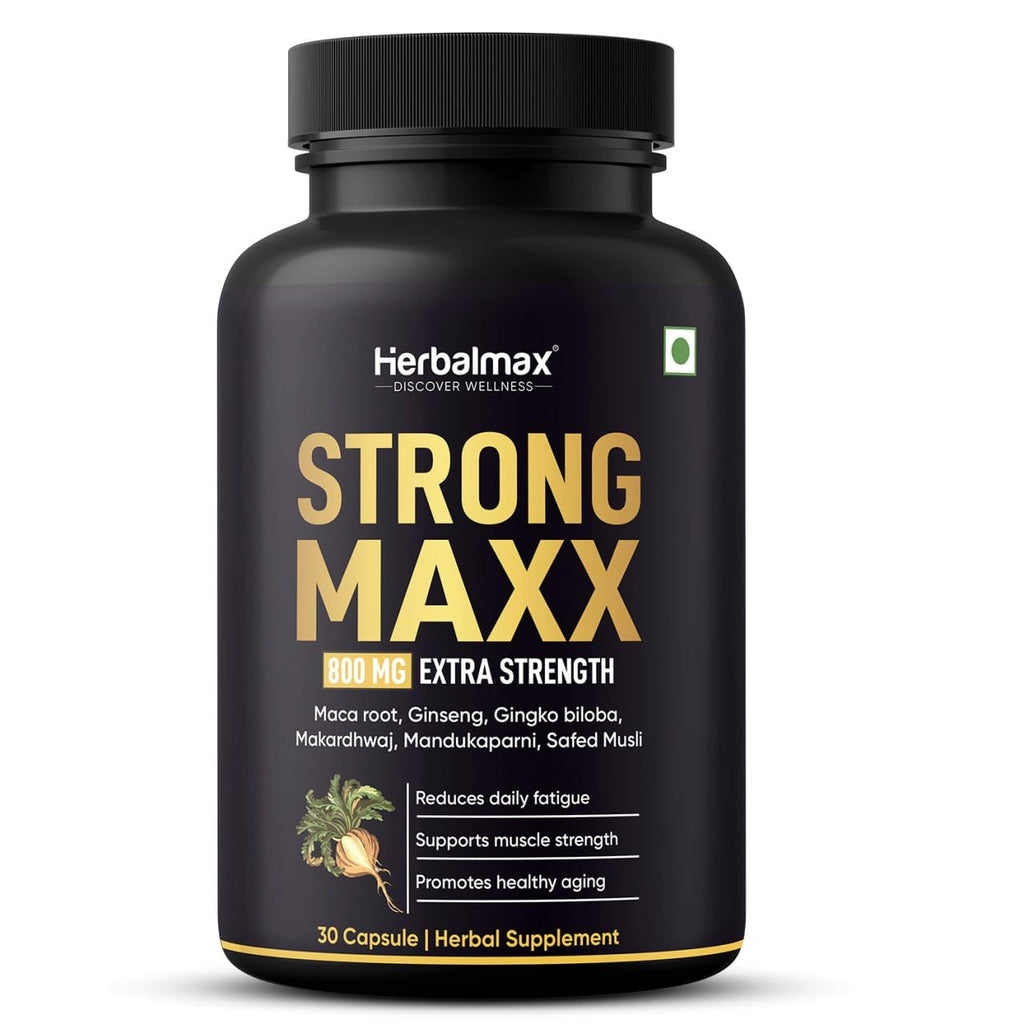 Herbal Max Strong Maxx Maca Root Capsules â€“ 800 mg | 30 Vegetarian Capsules | Natural Energy & Vitality Booster | Ayurvedic Supplement for Men & Women