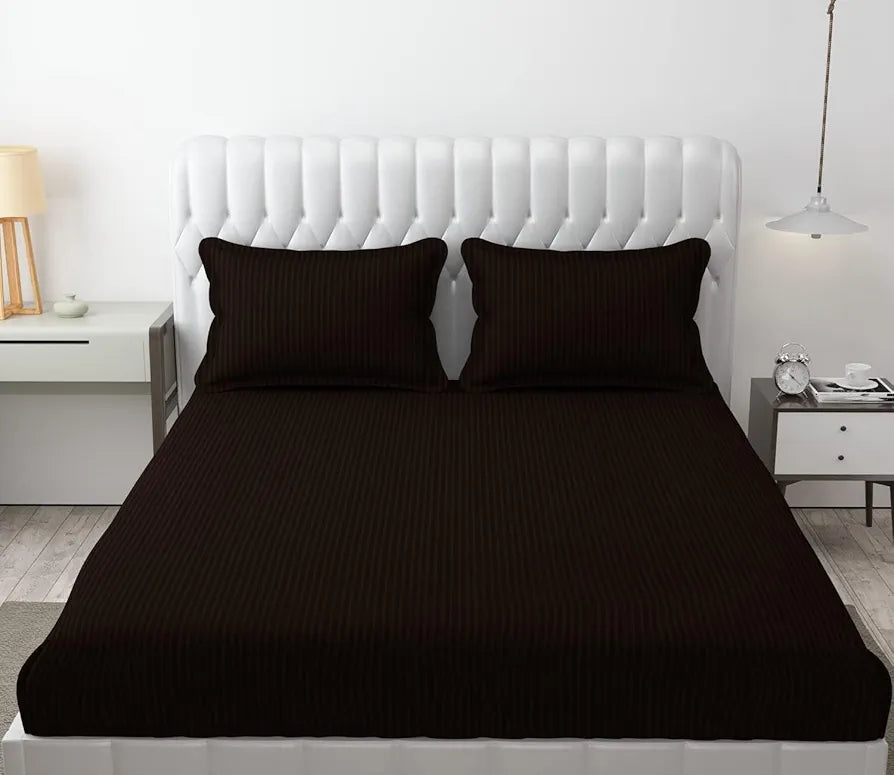 Fresh From Loom Breathable Queen Size Flat Solid Bedsheets Hotel & Home Double Bedsheet Set with 2 Pillow Covers 144 TC Coffee
