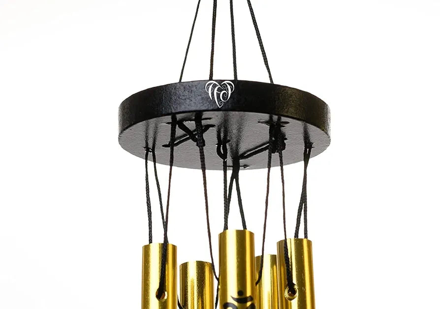 Tej Gifts Feng Shui Metal Wind Chime with Om Printed 5 Pipes Golden Medium