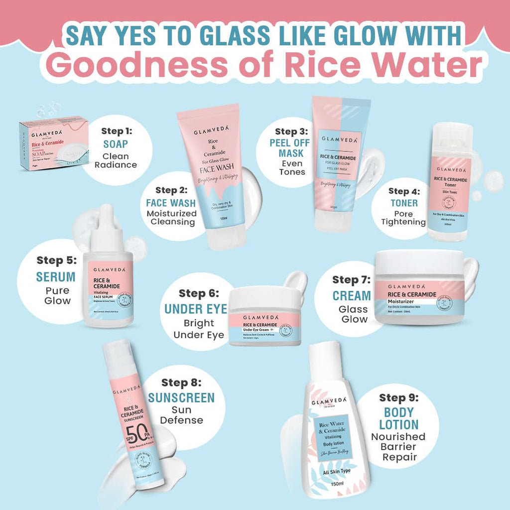 Glamveda Korean Rice & Ceramide Face Toner | Rice Water Toner For Dry & Combination Skin | Pore Tightening & Glowing Skin | Fades Blemishes, Brightens & Smoothens | Women & Men | 100ml